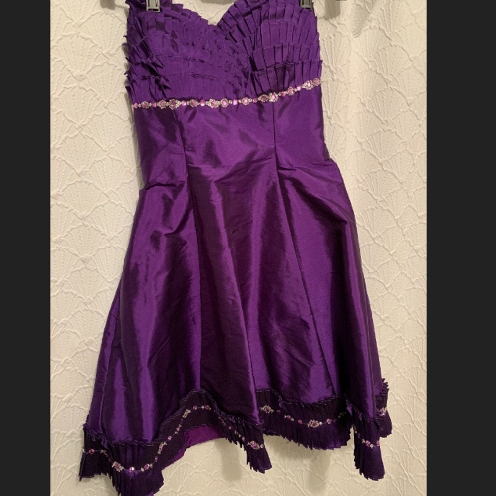 Purple Mori Lee dress with rhinestones